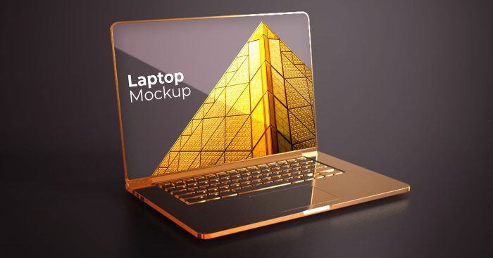 موکاپ لپ تاپ طلایی رنگ